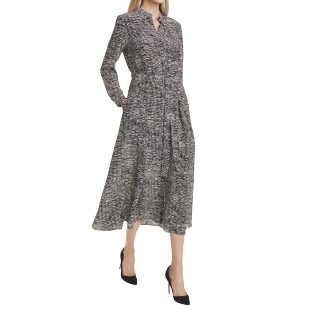Hugo Boss Long Sleeve Black & White Maxi Midi Shirt Dress with Pockets Size 6